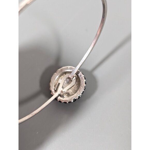 Gothic Black Rhinestone Dome Bangle Bracelet Silver Tone 7" - Picture 8 of 9